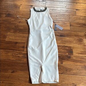 NWT Jennifer Lopez white Sleeveless Sheath Dress with beaded neckline